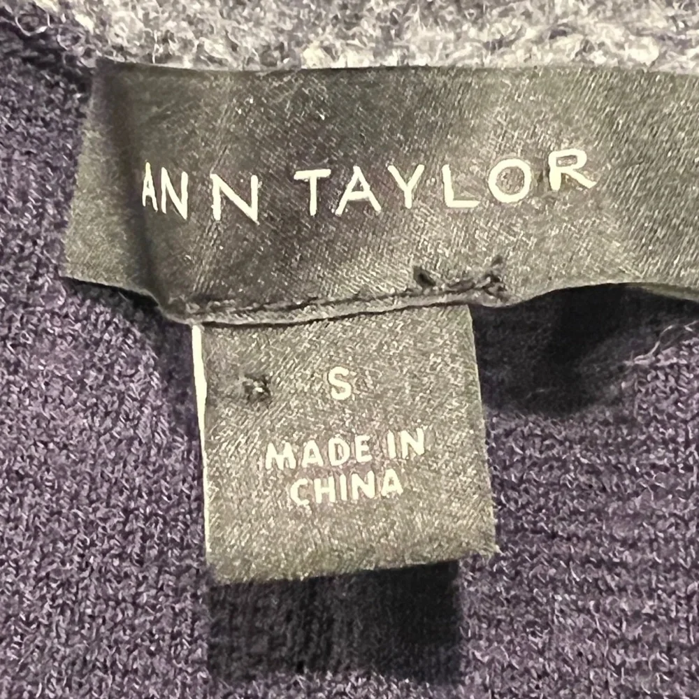ANN TAYLOR Women's Navy Blue & Gray 100% Wool Sweater Jacket Size S